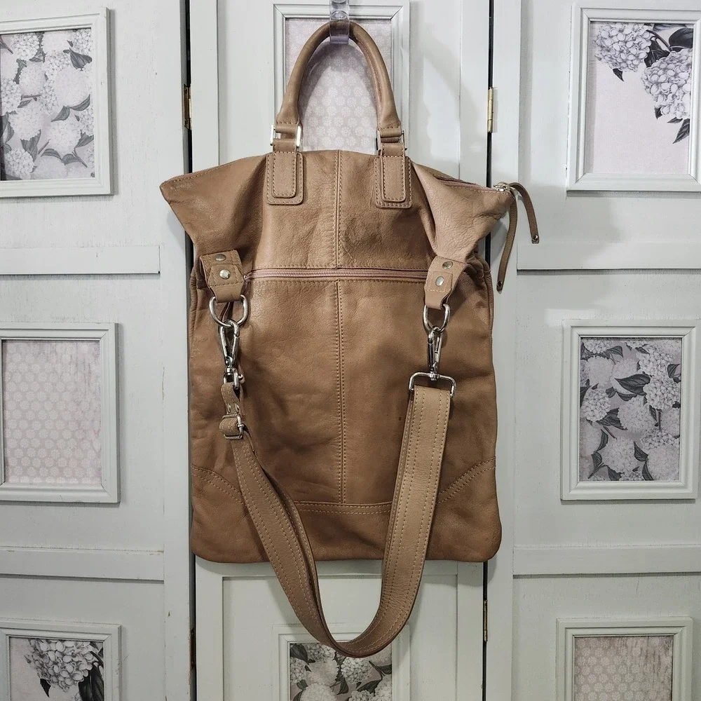 Maurizio Taiuti Brown Leather Convertible Foldover Messenger Bag Made In Italy‎